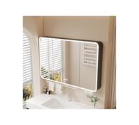 Espejo de baño LED de 90 cm, antivaho, espejo plateado con iluminación suave, elegante espacio de almacenamiento gris para baños modernos, reflejo de alta definición