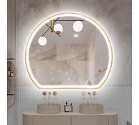 Espejo de baño LED de media luna de 40 pulgadas, espejo de pared de tocador de 20 pulgadas con 3 luces de color, antivaho inteligente, brillo regulable, control táctil, metal e (80 x 72 cm)