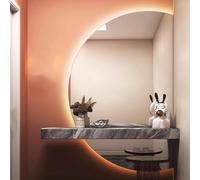 Espejo de baño LED de Pared, Espejo Decorativo semicircular antivaho, Espejo de Pared Regulable en 3 Colores, Espejo de Maquillaje retroiluminado sin Marco.