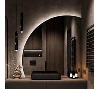Espejo de baño LED en forma de abanico, espejo de maquillaje retroiluminado antivaho con luz regulable de 3 colores, espejo redondo montado en la pared para el hogar