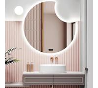 Espejo de baño LED en forma de luna sin marco, antivaho, ajustable, 3 temperaturas de color, 80 cm, montado en la pared, elegante iluminación cosmética para decoración moderna