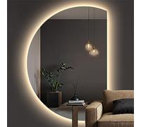 Espejo de baño LED, espejo de pared Lar de 84 x 120 cm con botón táctil, espejo de maquillaje antivaho, 3 opciones de color (corte izquierdo), espejo Vani moderno para decoración del hogar