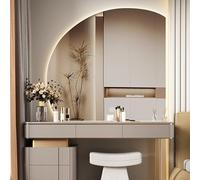 Espejo de baño LED, espejo grande de medio círculo a prueba de roturas con luces regulables, espejo de pared plateado de alta definición, corte derecho