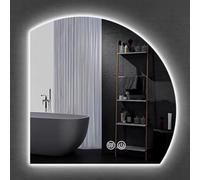Espejo de baño LED, forma de semicírculo irregular, espejo de pared asimétrico sin marco con antivaho, luces regulables de 3 colores, para baño moderno, tocador y decoración (corte derecho y antivaho