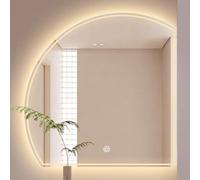 Espejo de baño LED, forma de semicírculo irregular, espejo de pared asimétrico sin marco con antivaho, luces regulables de 3 colores, para baño moderno, tocador y decoración (corte derecho y antivaho