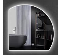 Espejo de baño LED, forma de semicírculo irregular, espejo de pared asimétrico sin marco con antivaho, luces regulables de 3 colores, para baño moderno, tocador y decoración (corte derecho y antivaho