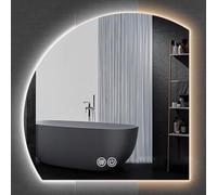 Espejo de baño LED, forma de semicírculo irregular, espejo de pared asimétrico sin marco con antivaho, luces regulables de 3 colores, para baño moderno, tocador y decoración (corte derecho y antivaho