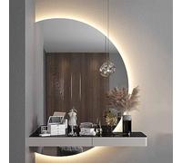 Espejo de baño LED grande de 84 x 120 cm, con botón táctil, antivaho, espejo de pared semicircular de 3 colores para decoración elegante del hogar, diseño de corte derecho, 70 x 100 cm, opción