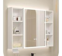 Espejo de baño LED iluminado con almacenamiento, antivaho, elegante piel de baño para hogares modernos, diseño que ahorra espacio