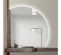 Espejo de baño LED inteligente de 28", 32", 36" y 40", regulable en 3 colores, con retroiluminación antivaho, forma de media luna, para pared, cristal templado HD irrompible (corte inferior izqui
