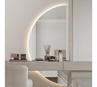 Espejo de baño LED inteligente de 3 colores con retroiluminación en forma de media luna, diseño sin marco, moderno, regulable y antivaho, decorativo para pared, ideal para sala de estar, hogar y