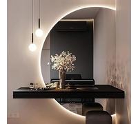 Espejo de baño LED inteligente de media luna regulable de 120 cm, diseño de arco retroiluminado sin niebla para un fácil aseo y decoración elegante, perfecto para cualquier baño moderno