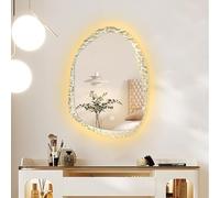 Espejo de baño LED Irregular, Espejos asimétricos, Luces Ajustables con tocador, botón táctil Inteligente, para Gimnasio en casa, Dormitorio, Puerta y baño, Vidrio Templado (diseños, 50 * 70 c