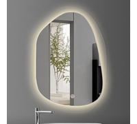 Espejo de baño LED Irregular, Espejos asimétricos, Luces Ajustables con tocador, botón táctil Inteligente, para Gimnasio en casa, Dormitorio, Puerta y baño, Vidrio Templado (Transparente, 60