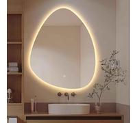 Espejo de baño LED irregular para pared, espejo de tocador sin marco con forma de lágrima con luz, 3 colores ajustables, regulable, antivaho, interruptor táctil (29.5 pulgadas de ancho x 47.2 pulgadas
