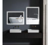 Espejo de baño LED kleankin, Espejo de baño con 3 aumentos, Espejo de Pared de 80 x 60 cm con función táctil, función de Memoria, Espejo Iluminado sin Niebla con 3 Colores de luz