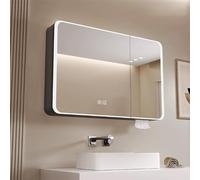 Espejo de baño LED montado en la pared, espejo de maquillaje inteligente antivaho regulable con diseño moderno de almacenamiento para una belleza y comodidad sin esfuerzo