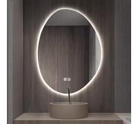 Espejo de baño LED ovalado inteligente con retroiluminación diseño irregular, luz de temperatura de 3 colores, antivaho, perfecto para maquillaje montado en la pared (40 x 60 cm)