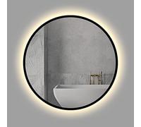 Espejo de baño LED Redondo, Espejo de Maquillaje montado en la Pared, Espejo de baño con Luces, Espejos retroiluminados de tocador Marco Negro, 50 cm / 60 cm / 70 cm / 80 cm, Luz b