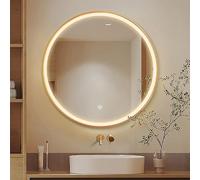 Espejo de baño LED redondo regulable con 3 temperaturas de color, antivaho, marco de metal de 100 cm, elegante espejo de pared dorado para entrada, tamaño 60 x 60 cm