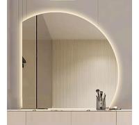 Espejo de baño LED regulable de 36 pulgadas, irregular, media luna, antivaho, montado en la pared, con 3 opciones de color e iluminación inteligente (32 x 32 pulgadas)