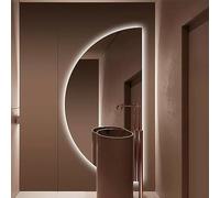 Espejo de baño LED regulable de media luna de 50 x 100 cm, espejo de pared antivaho con 3 luces de color, elegante decoración de entrada y hogar, diseño de corte recto