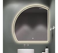Espejo de baño LED retroiluminado por semicírculo para el soporte de pared, espejo de maquillaje inteligente de 3 colores con toque, decoración del hogar iluminada sin niebla cubierta (corte derecho,