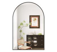 Espejo De Baño Moderno con Arco De 76 x 101 Cm, Elegante Marco De Metal Negro y Vidrio Templado. Espejo De Tocador De Pared para Baño, Dormitorio, Sala De Estar, Entrada o Salón