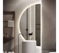 Espejo de baño moderno con retroiluminación LED, diseño de media luna regulable de 3 colores, 100/120 cm, espejo de pared de longitud completa para decoración elegante de sala de estar e iluminación