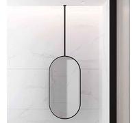 Espejo de baño montado en el techo, marco de metal negro, espejo de maquillaje flotante, diseño de varilla personalizable, ideal para uso doméstico y hotelero