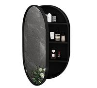 Espejo de baño montado en la pared con estante de almacenamiento, negro moderno, 50 x 80 x 14 cm, diseño elegante y funcional para espacios pequeños, perfecto para organizar lo esencial