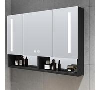 Espejo de baño montado en la pared con luz LED que ahorra espacio, espejo Sto para ducha, color negro, 100 cm