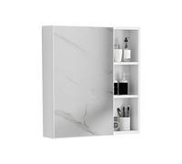 Espejo de baño montado en la pared con puerta individual y estantes de almacenamiento, diseño rectangular para organización del baño