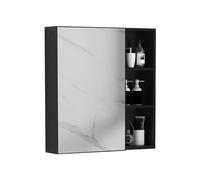 Espejo de baño montado en la pared con puerta individual y estantes de almacenamiento, diseño rectangular para organización del baño