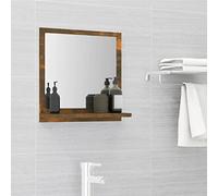 Espejo de baño montado en la pared de 40 x 10,5 x 37 cm con estante, diseño multicapa de madera, elegante acabado ahumado, perfecto para decoración del hogar y soluciones de ahorro de espacio.