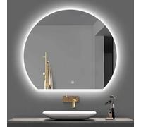 Espejo de baño montado en la pared, semicircular ajustable, espejo de maquillaje con 3 colores de luz, 90 x 81 cm para un aseo perfecto y un reflejo mejorado