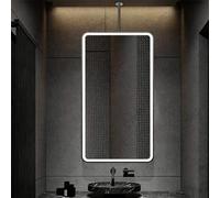 Espejo de baño negro para encima del fregadero，Espejo colgante de techo Espejos de tocador rectangulares montados en la pared con luz LED，Espejos de vidrio decorativos con marco de metal(40cmx70cm)