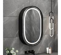 Espejo de baño ovalado antivaho, acabado dorado claro, 40 x 70 x 14 cm, elegante solución de almacenamiento para baños modernos, color negro con luz, diseño que ahorra espacio