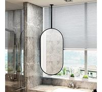 Espejo de baño ovalado contemporáneo, espejo decorativo para colgar en el techo con marco de metal, elegante acabado negro, 50 cm x 70 cm, para maquillaje y decoración del hogar