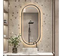 Espejo de baño ovalado dorado de 90/100 cm, espejo de pared regulable con 3 luces de color, interruptor táctil antivaho, marco de metal, elegante espejo de maquillaje/tocador (negro, 48 x 24 pulgadas)