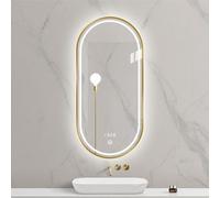 Espejo de baño ovalado dorado de 90/100 cm, espejo de pared regulable con 3 luces de color, marco de metal antivaho, interruptor táctil, elegante espejo de maquillaje de 48 x 28 pulgadas