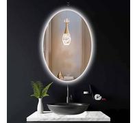 Espejo de baño ovalado LED de 40 x 30 pulgadas, espejo de maquillaje inteligente regulable con control táctil, 3 ajustes de temperatura de color, diseño sin marco para decoración del hogar (32 x 24