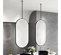 Espejo de baño ovalado LED para colgar en el techo, espejo de maquillaje de metal e montado en la pared con barra ajustable negro, 40 cm x 60 cm, ilumina tu espacio