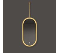 Espejo de baño ovalado LED para montaje en techo, espejo de tocador montado en la pared con brillo ajustable para dormitorio y entrada de hotel, acabado dorado, 50 x 100 cm