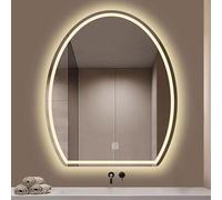 Espejo de baño ovalado LED regulable de 60 x 72 cm, sin marco, reflejo HD, iluminación de 3 colores, diseño a prueba de explosiones, elegante decoración del hogar, ideal para espacios modernos