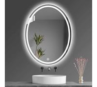 Espejo de baño ovalado regulable con LED, sin marco, antivaho, con controles táctiles, 3 opciones de iluminación de color para una decoración elegante del hogar