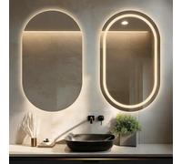Espejo de baño ovalado retroiluminado LED, 3 colores, control táctil, frontal y trasero, elegante, 50 x 80 cm, espejo de tocador para decoración moderna
