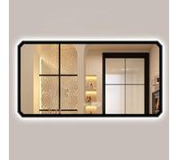 Espejo de baño rectangular LED, antivaho, inastillable, interruptor táctil elegante, diseño negro, 50 x 70 cm, para baño, entrada, vestidor