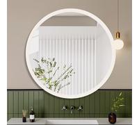 Espejo de baño redondo con marco de madera, espejo de tocador grande de pared, espejo de maquillaje de vidrio HD para baño, sala de estar, pasillo, dormitorio, decoración de pared rústica vi