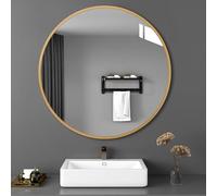 Espejo De Baño Redondo De 30 40 50 60 70 80cm Espejo Montado En La Pared Con Marco De Aluminio Espejos Decorativos De Pared Para Baño,Dormitorio,Sala De Estar Y Pasillo(Gold,50cm)